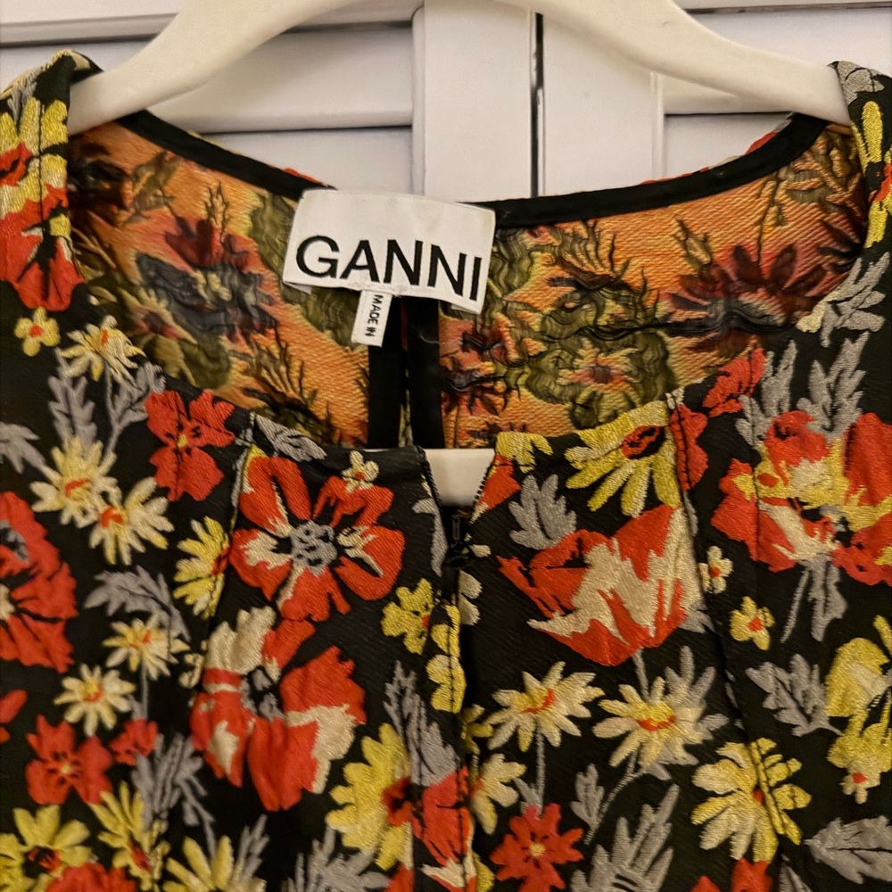 Ganni Black Floral Mini Dress with Red & Yellow Flowers - Picture 5 of 6